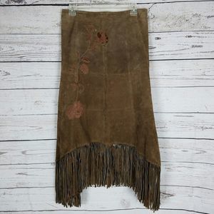 Genuine Leather Fringed Skirt